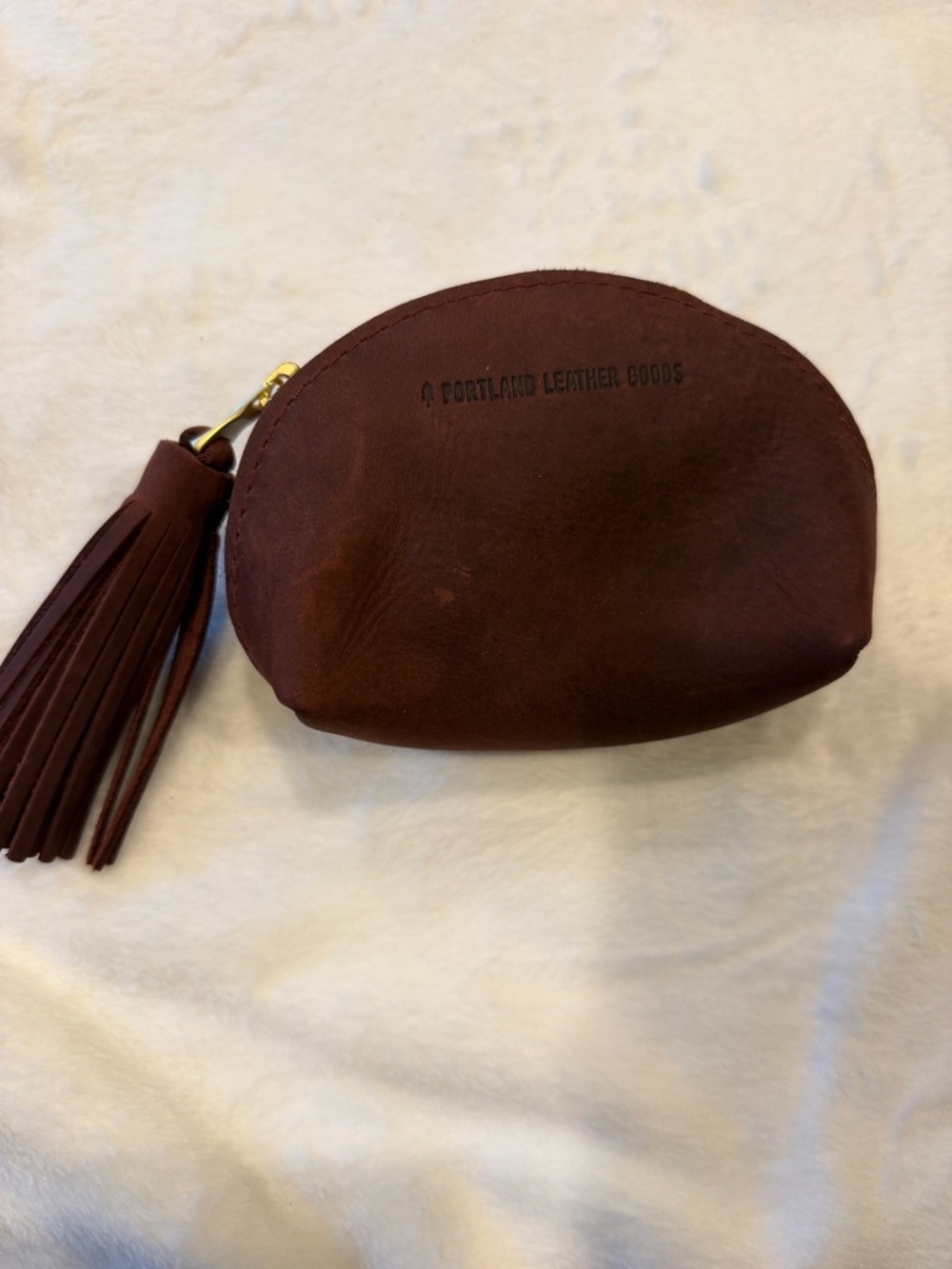 Portland Leather Burgundy Tassel Leather Cosmetic Pouch